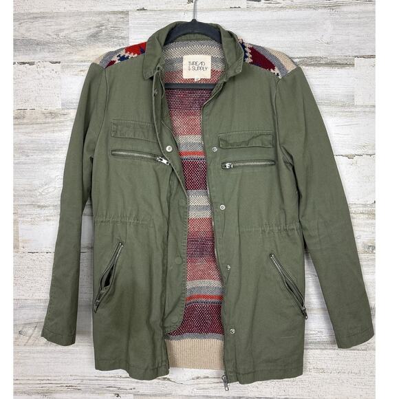 Thread & Supply womens extra small green boho aztec lightweight jacket utility - Picture 1 of 6